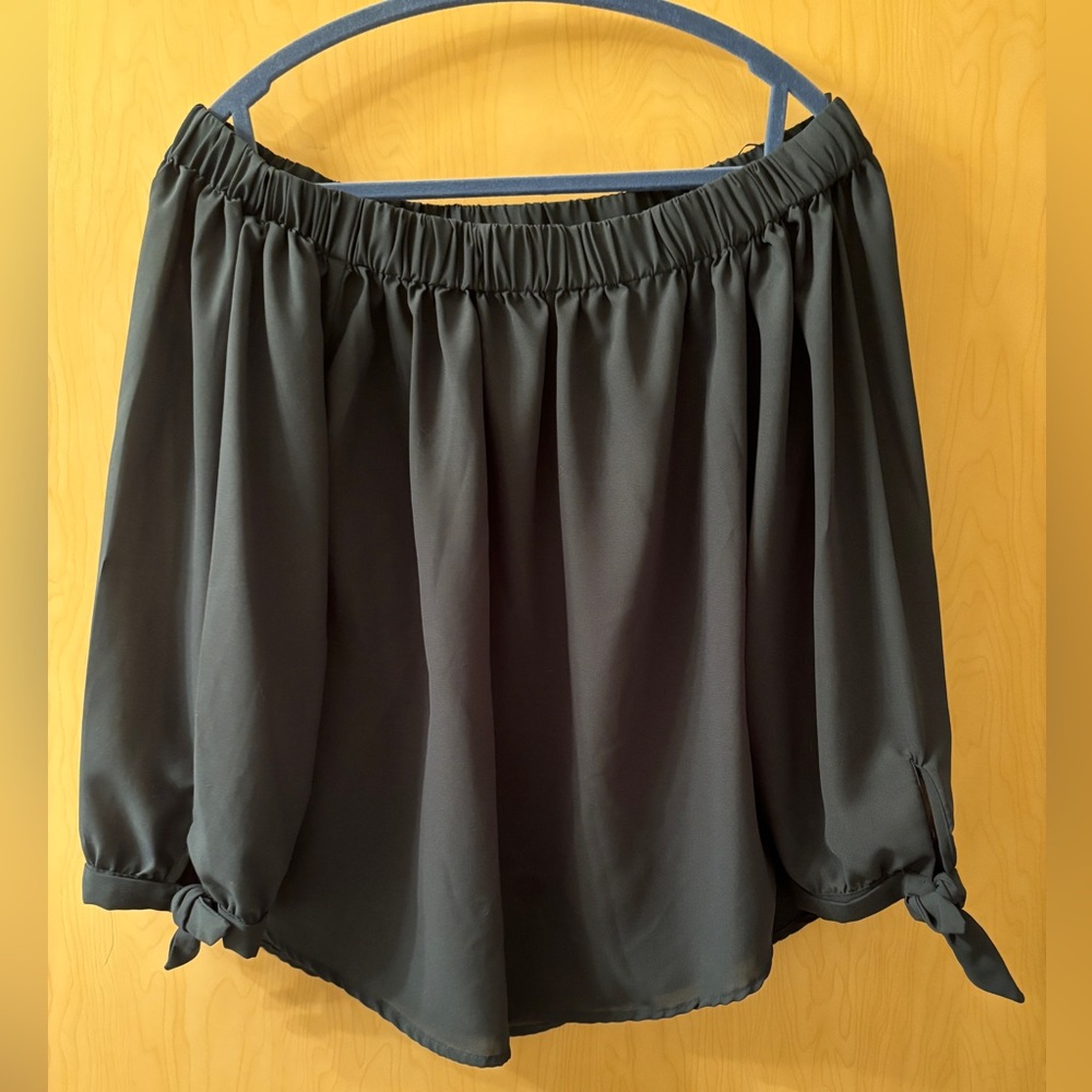 Dark Green Off The Shoulder Smocked Blouse